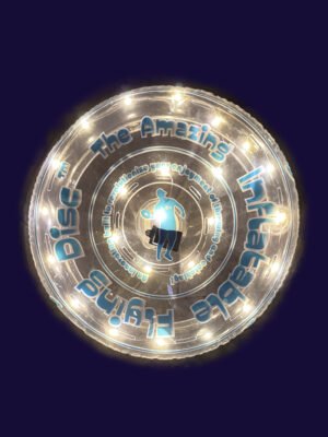 Moonlit Drift - 12-in inflatable flying disc with blue and white printing and warm white LED 🌙 Moonlit Drift - 12-inch soft-glow LED disc designed for night and promo use