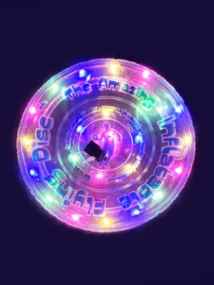 Sparkling Swirl - 12-in inflatable flying disc with blue and white printing and multicolor LED 💫 Sparkling Swirl - 12-inch multicolor LED disc in serene blue and white